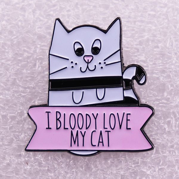 i bloody love my cat brooch enamel pins, Blue